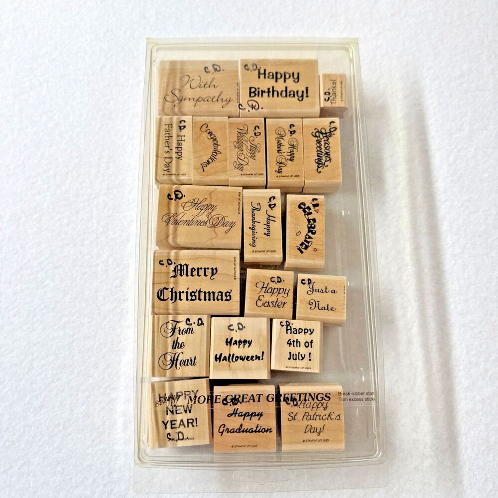 Stampin' Up! More Great Greetings 20 Rubber Stamp Set Vintage 1996 All Occasion